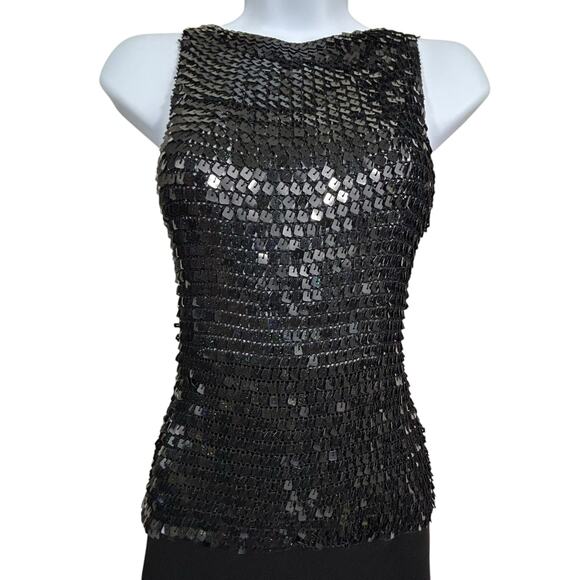 VINTAGE Black Sparkly Sequins Mesh Crochet Sleeveless Top Medium NWOT - Picture 1 of 11